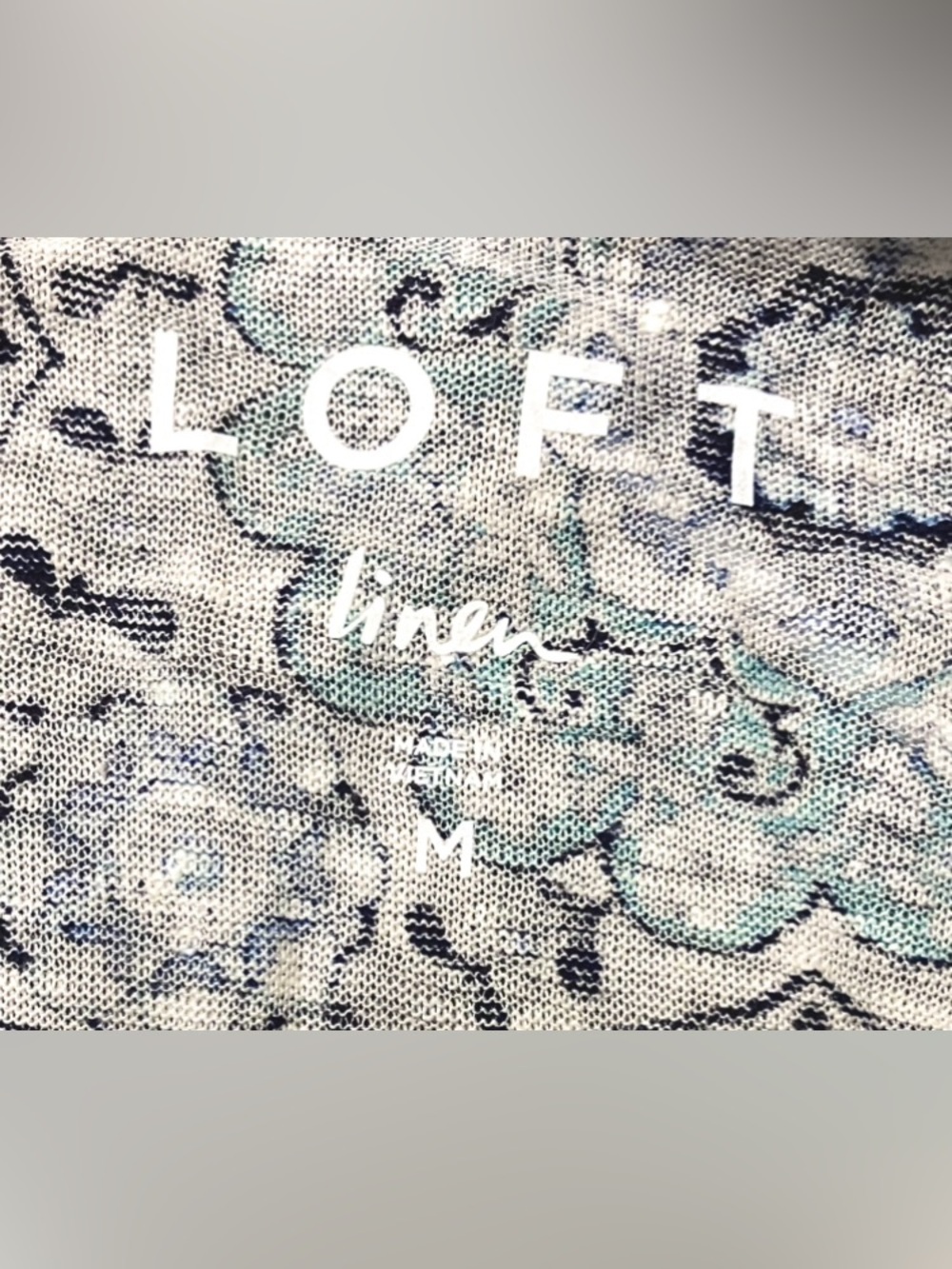 LOFT Geo Floral Linen-Blend Knit Top in Cream, Aqua, & Navy Blue: M - Picture 4 of 4